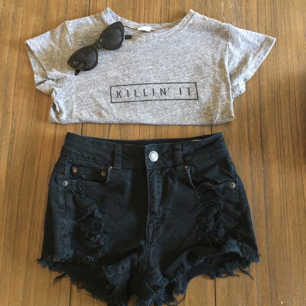 Black High Waist AMEAGLE Shorts